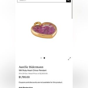 AURELIE BIDERMANN Small Chivor Heart pendant in 18k yellow gold and Ruby